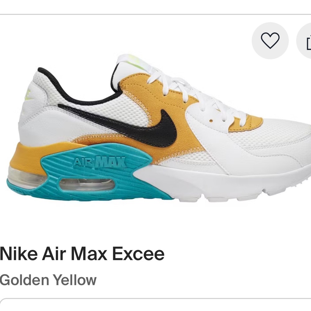 Nike Air Max Excee Sneakers - White, Gold, and Turquoise